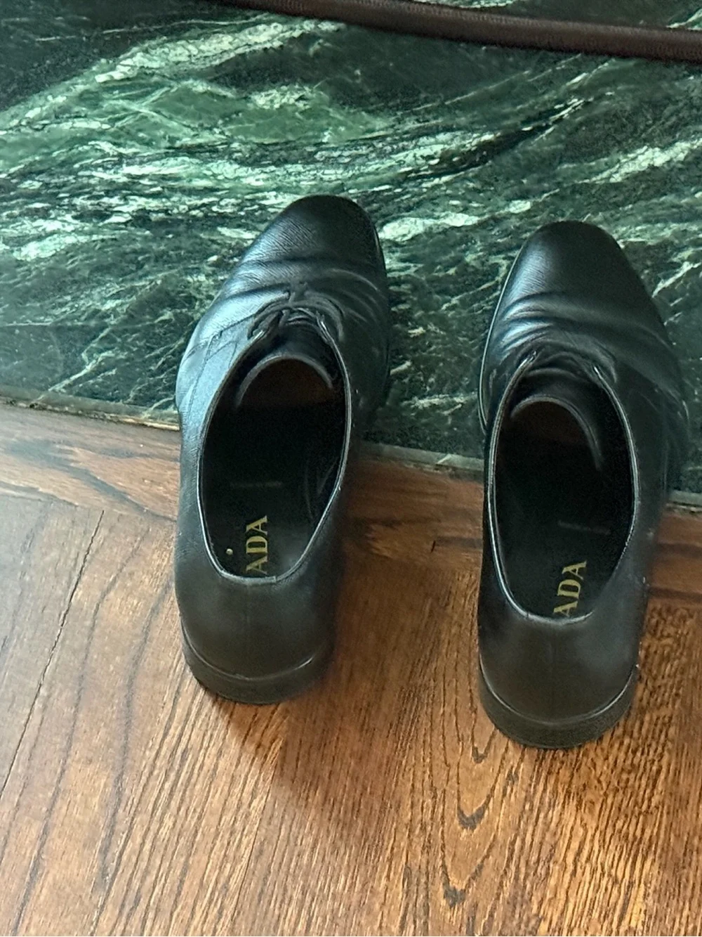 Prada Black Leather Derby Lace-Up Shoes well cared for by Fortune 500 executive